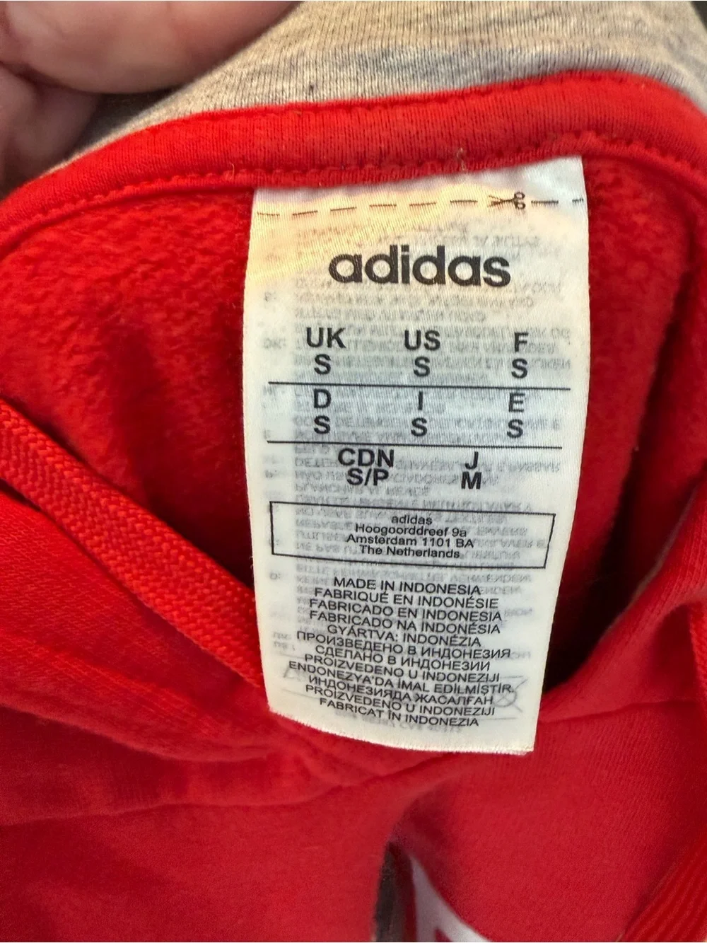 Adidas Mens Red & Gray Colorblock Pullover Hoodie w/ Large Letters Size S